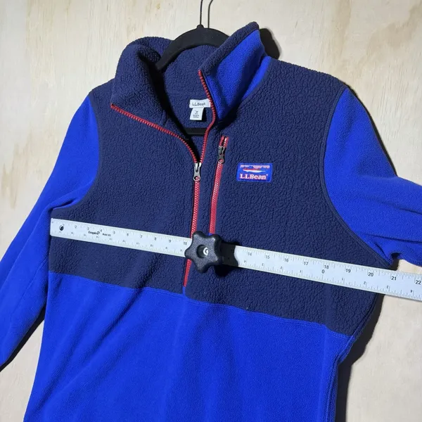 LL Bean Womens Medium Polartec Fleece Pullover Blue Navy Half Zip Chest Pocket - Image 4