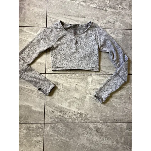 Gymshark Dry Grey Marl Long Sleeve Crop Top Keyhole Thumbhole Womens XS - Image 2