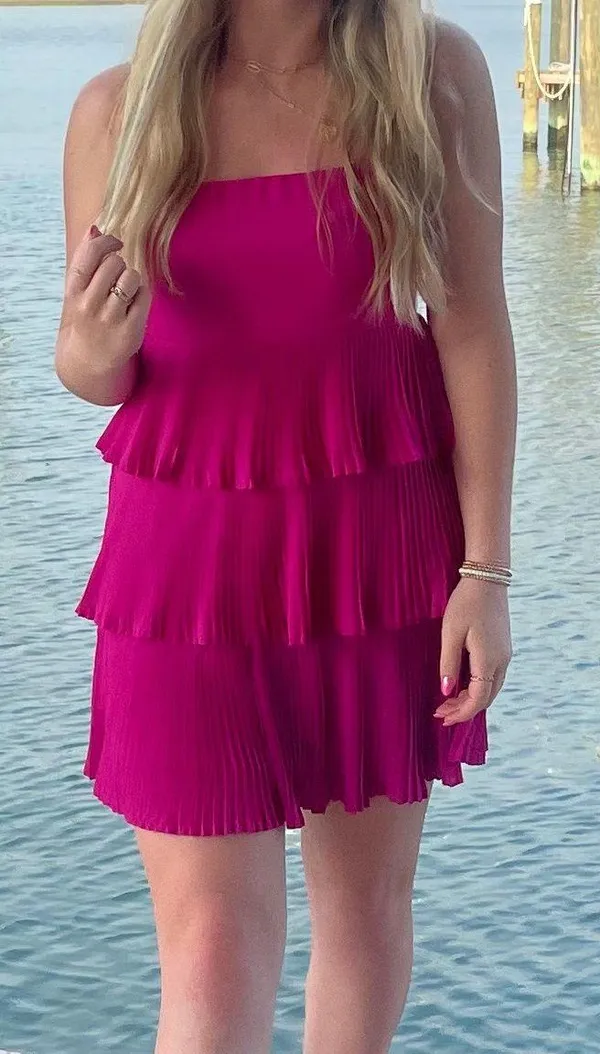 Southern Charm pink pleated layered boutique mini dress - Image 2