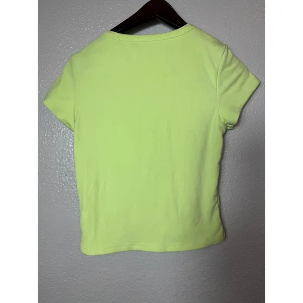 White Fox Project 5 Ribbed Baby Tee Lime‎ Green Graphic Fitted Top Size M - Image 2