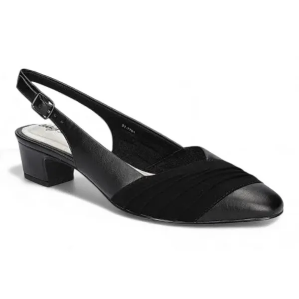 Easy Street Black Slingback Pumps Pleated Low‎ Block Heel Shoes 6.5 - Image 2