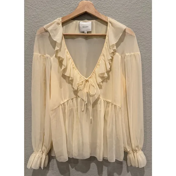Reformation Wyn Ruffle Sheer Blouse Size 8 - Image 10