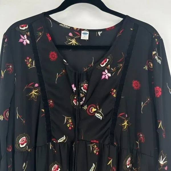 Old Navy Womens Floral Long Sleeve Velvet Trim Peasant Swing Dress Black Size XL - Image 10
