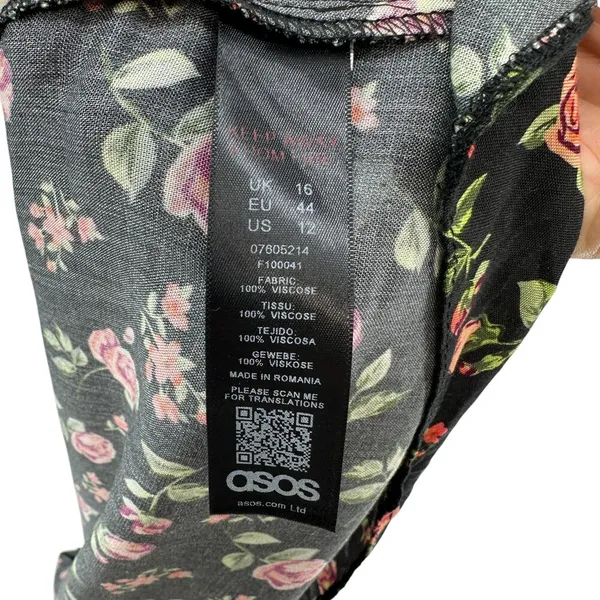 ASOS Floral Print‎ Black Pink Green Button Front Mini Tunic Dress Size US 12 - Image 11
