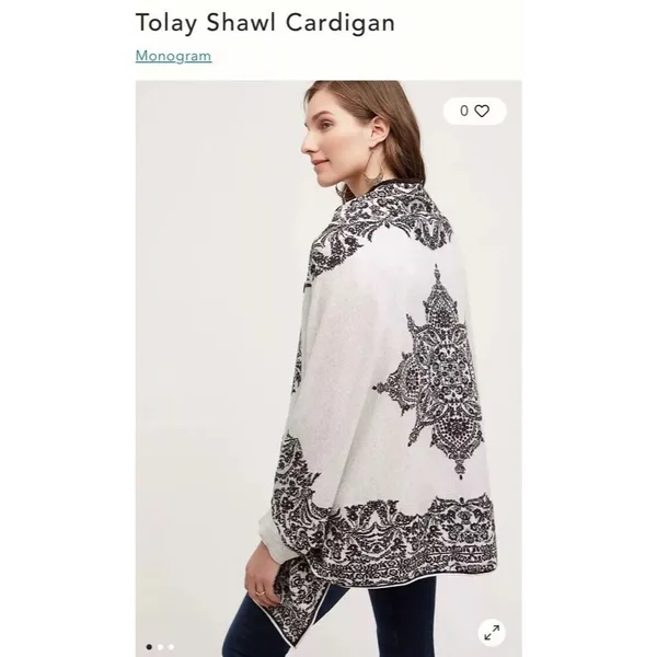 HWR Anthropologie XS S Tolay Black White Shawl Cardigan Medallion Boho Festival - Image 5