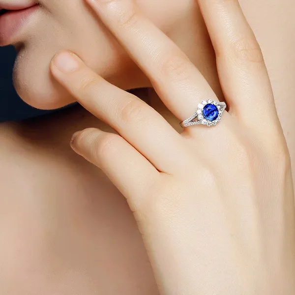 18K White Gold Plated Adjustable Birthstone Blue Crystal Sapphire Ring for Women - Image 3