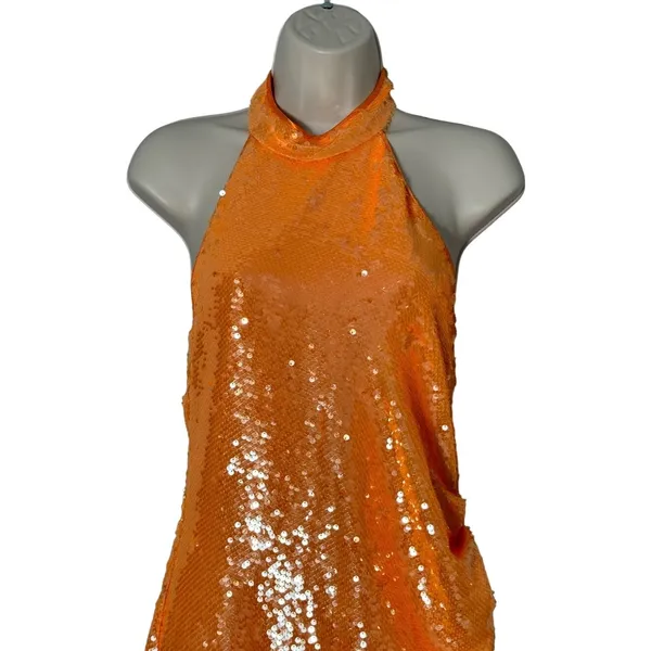 NWT Caroline Constas‎ Orange Sequin Halter Midi Dress Size S - Image 8