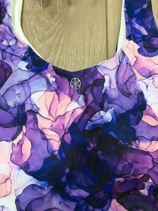 Purple & Pink Abstract Print Crop Athletic Tank Top - Image 3