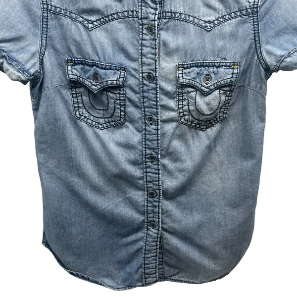 True Religion Y2K Button Front Chambray Western Rodeo‎ Top Size XS - Image 4