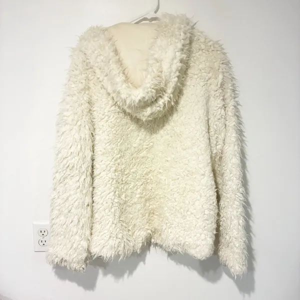 FREE PEOPLE Size Large FLUFFY ONCE UPON A‎ HOODED JACKET IVORY - Image 6