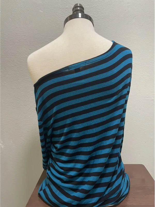 Dana Buchman Y2K Women's Large Black Turquoise Striped Long Sleeve Shirt - Image 3