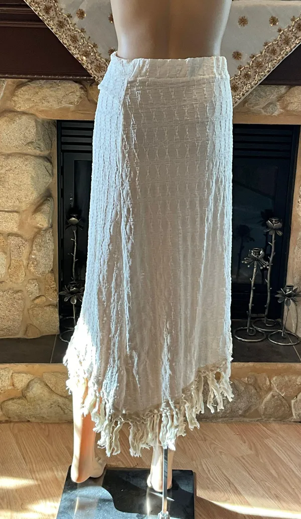 Boho Twist Skirt With Tassels Ivory M - Image 7