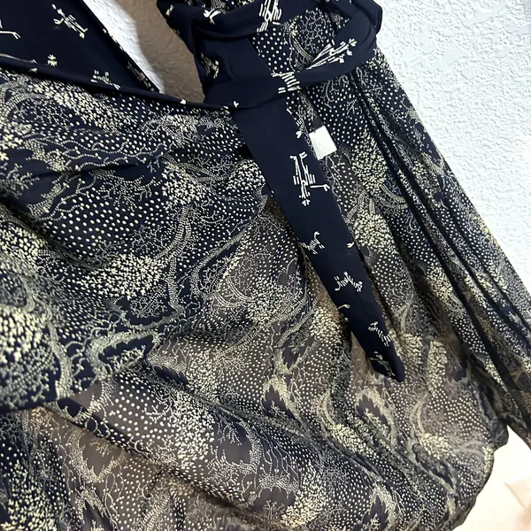 Vintage Sharon Rothfeld Sharon's World Wrap Dress Womens Size 11/12 Navy Silk - Image 5