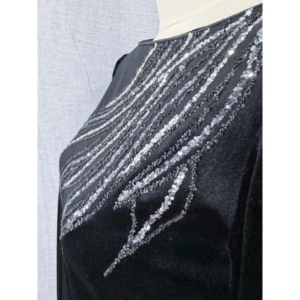Vintage Barad & Co Black Silver Embellishment Long Sleeve Gown by Tom Bezduda S‎ - Image 2