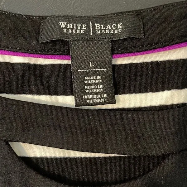 White House Black Market Women's Shift‎ Dress Keyhole Striped Black White Large - Image 6