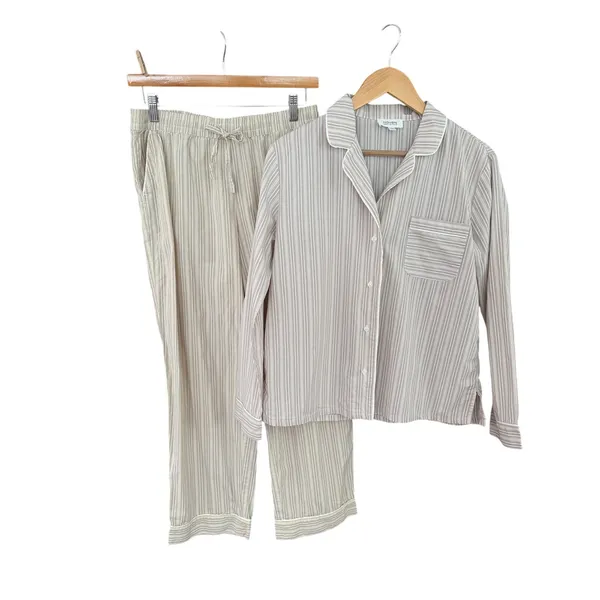 Haven Well Within Striped Cotton Pajama Set Size S Tan - Image 6