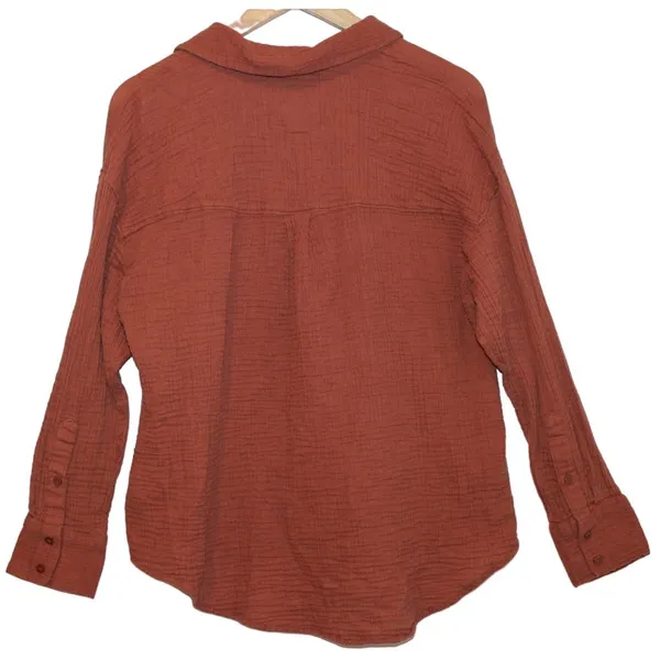Abercrombie & Fitch Red Collared Long Sleeve Blouse Button Down Shirt Top Size S - Image 2