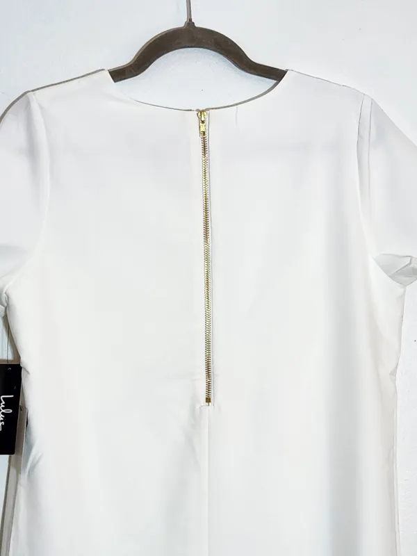 Lulus Ivory Mini Short Sleeve Shift Dress Size Small NWT - Image 5