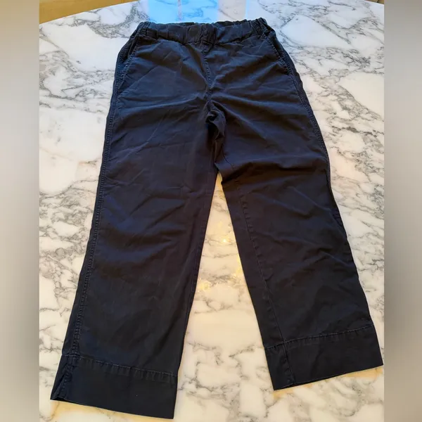 NWT Quince Women Organic Cotton Straight Wide Leg Pants Black 6 elastic waist - Image 2