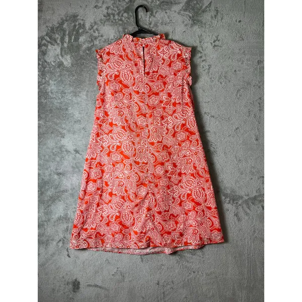 Boden Sleeveless Smocked Mini Dress Orange White Paisley Tie Waist Cottagecore 8 - Image 3