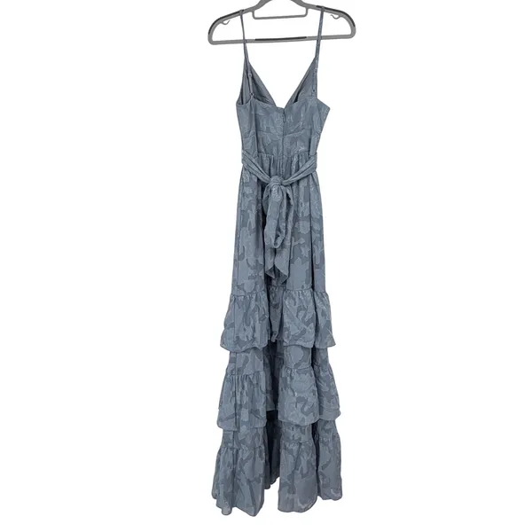Azazie Nathalia Dusty Blue Floral Burnout Tiered Bridesmaid Maxi Dress A6 - Image 2