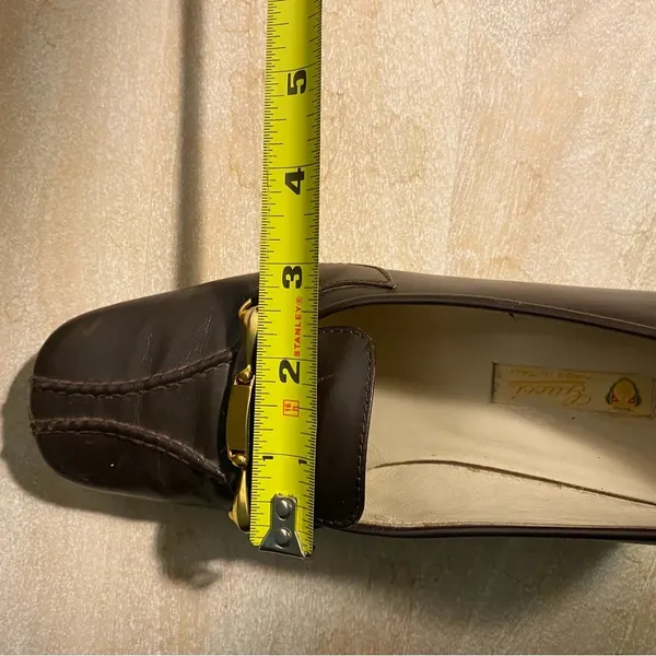 Vintage Gucci 70’s brown leather loafers w/ block heel. Size 35.5. Gold accent - Image 8