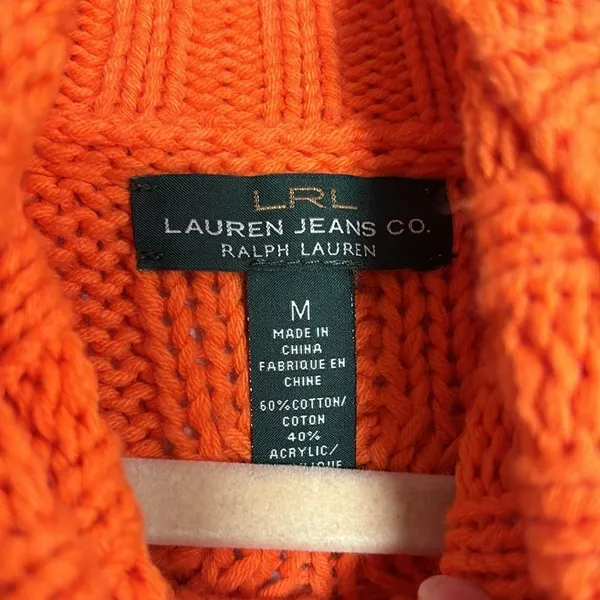 Vibrant Orange Cable Knit Ralph Lauren Turtleneck Sweater - Image 2
