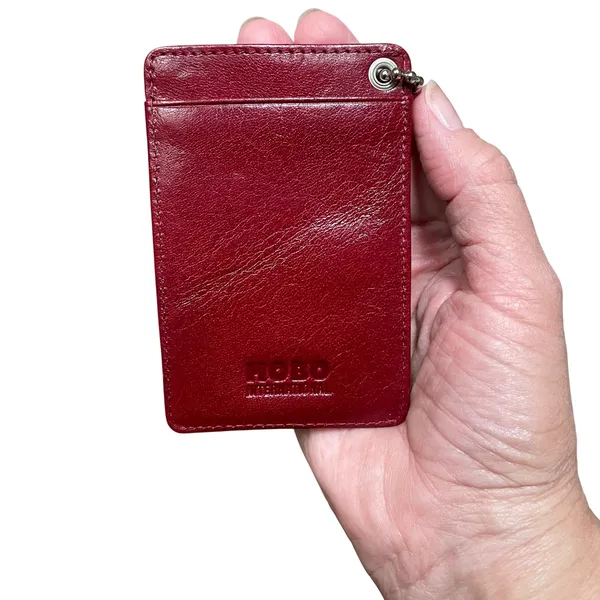 Hobo International crimson red leather‎ card holder on ball chain lanyard NEW - Image 4