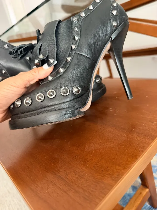 Jeffrey Campbell braveheart black leather studded platform goth metal booties 9 - Image 16