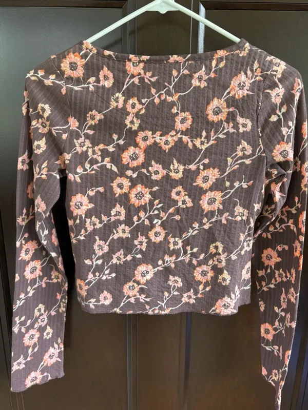 Like New Free People Tilly Brown Floral Crop Top Size XS Retail $78.00 - Image 8