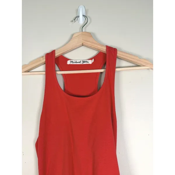 Michael Stars Red Ruched Racerback‎ Midi Bodycon Dress 9579 Womens Large - Image 3