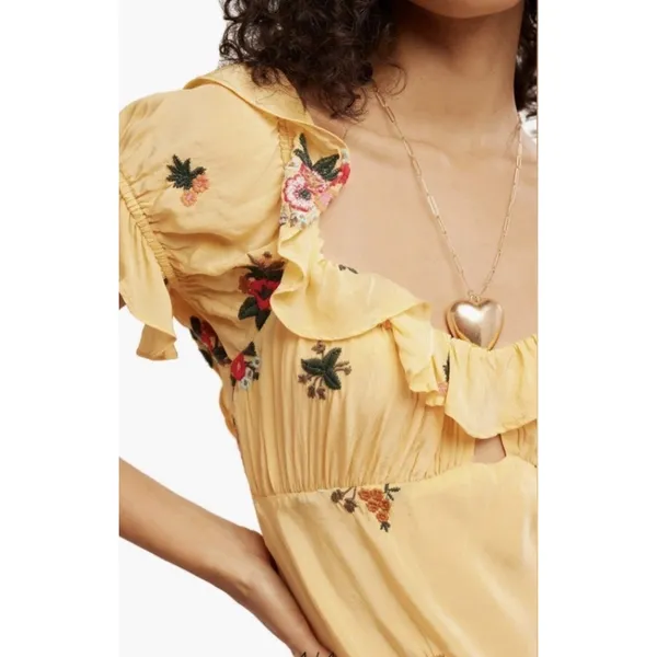 Free People Bali Santa Cruz Maxi Dress Floral Embroidered Cutout Ruffle Size XS - Image 4