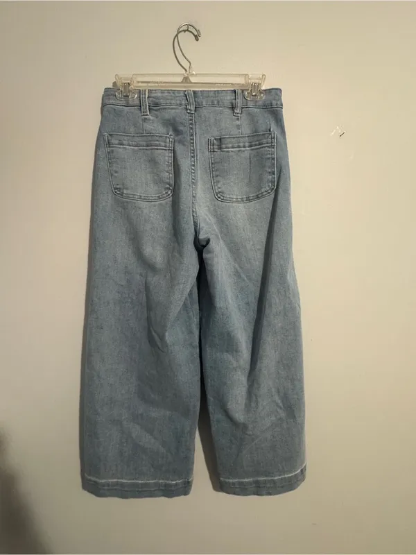 Oat New York Light Blue Wide-Leg Cropped Jeans - Image 5