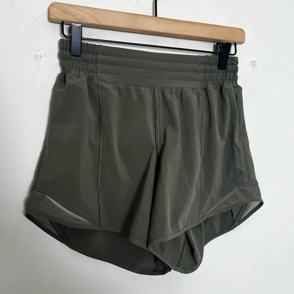 LULULEMON- Hotty Hot High-Rise Lined Short 4” Olive Athletic Gym Running Workout - Image 3
