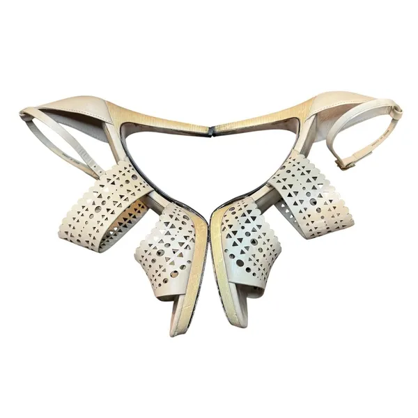 Tory Burch Shoes‎ Womens Size 8.5 Beige Leather Cutout Ankle Strap Sandals Heels - Image 5