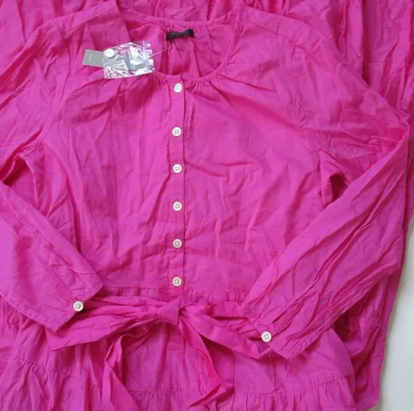 NWT J.Crew Belted Button-up Maxi in Neon Flamingo Pink Tiered Cotton Dress XS - Image 3