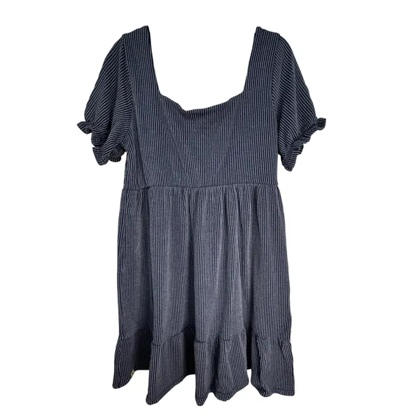 Simply Southern Blue Striped Seersucker Tiered Babydoll Dress Square Neck‎ Large - Image 2