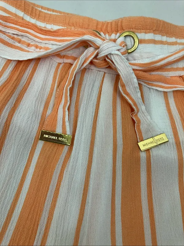 Michael Kors Orange & White Striped Drawstring Dress Shorts Woman’s Size Large - Image 2