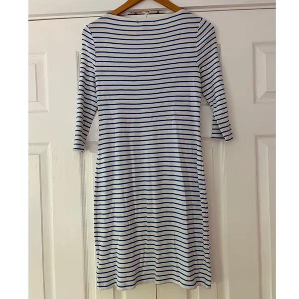 Lauren Ralph Lauren Striped Lace Yoke Dress Blue White Nautical Cotton Sheath M - Image 3