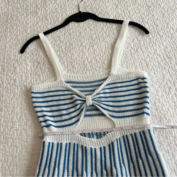 Women’s Blue White Striped Knit Cut Out Dress Small - Image 10