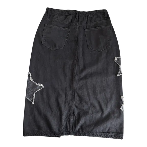 Daisy Street Star Patch Black Denim Midi Skirt Women’s Small Streetwear Y2K - Image 2