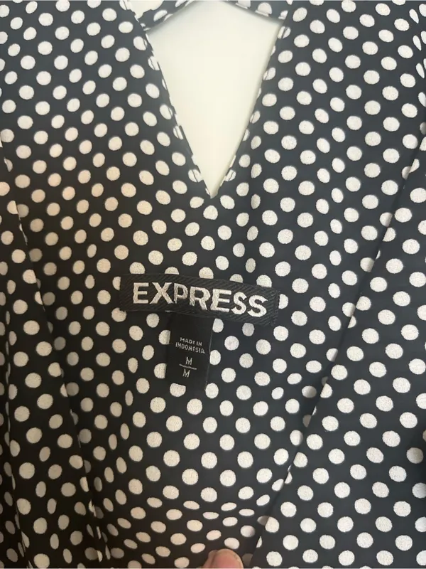 Express Black and White Polka Dot V-Neck tank with Strappy Back - Image 2