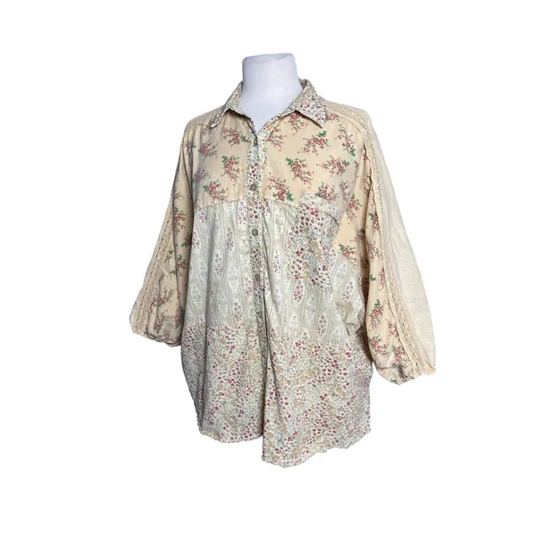 NWT EASEL Women’s Boho Mixed Floral Print Patchwork Button Up Shirt - Image 6