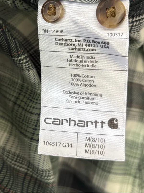 Carhartt Relaxed Fit Flannel Hooded Green White Plaid Button Front Shirt - Image 6