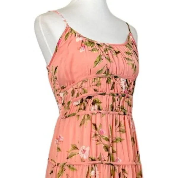 Lost + Wonder Maxi Dress Smocked Tiered Chiffon Peach Floral Women’s Size Medium - Image 6