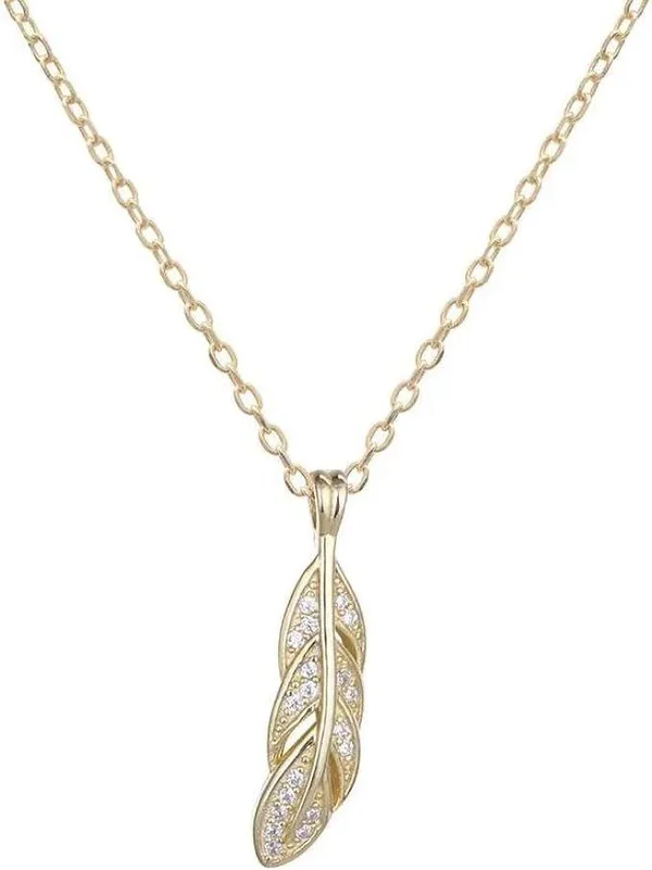 Boutique Pavé Feather Pendant Necklace • 18K Gold Vermeil Cable Chain Sterling Silver 925 - Image 5