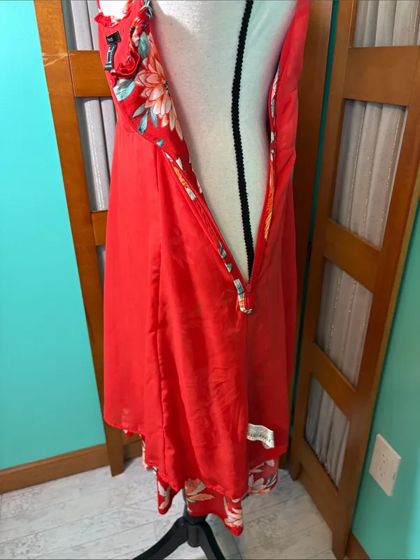 Forever 21 Red Floral Ruffled Midi Dress - Image 11