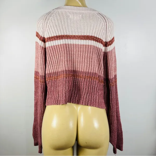 Aeropostale Wide Ribbed Sweater Sz L Crop Striped Cotton Blend Crew Neck Loose - Image 6