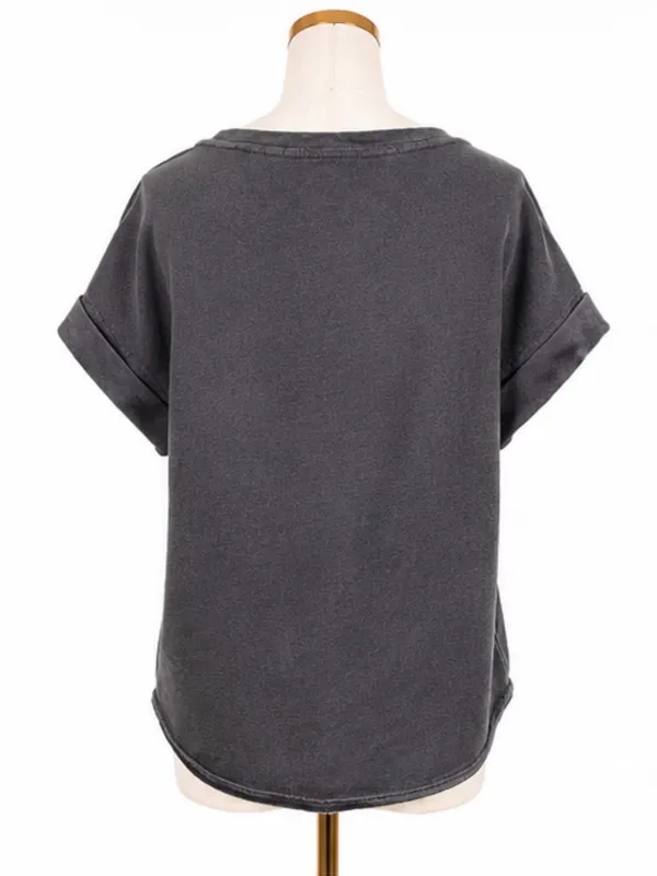 Pilcro Gray Cotton Sweatshirt Tee Tie Front Top Size Medium - Image 3
