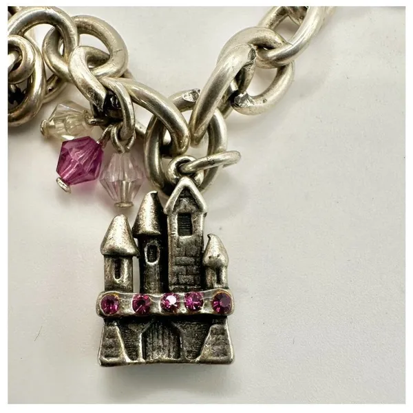 Princess Charm Bracelet Silver Pink Crystal castle Chair heart princess - Image 4